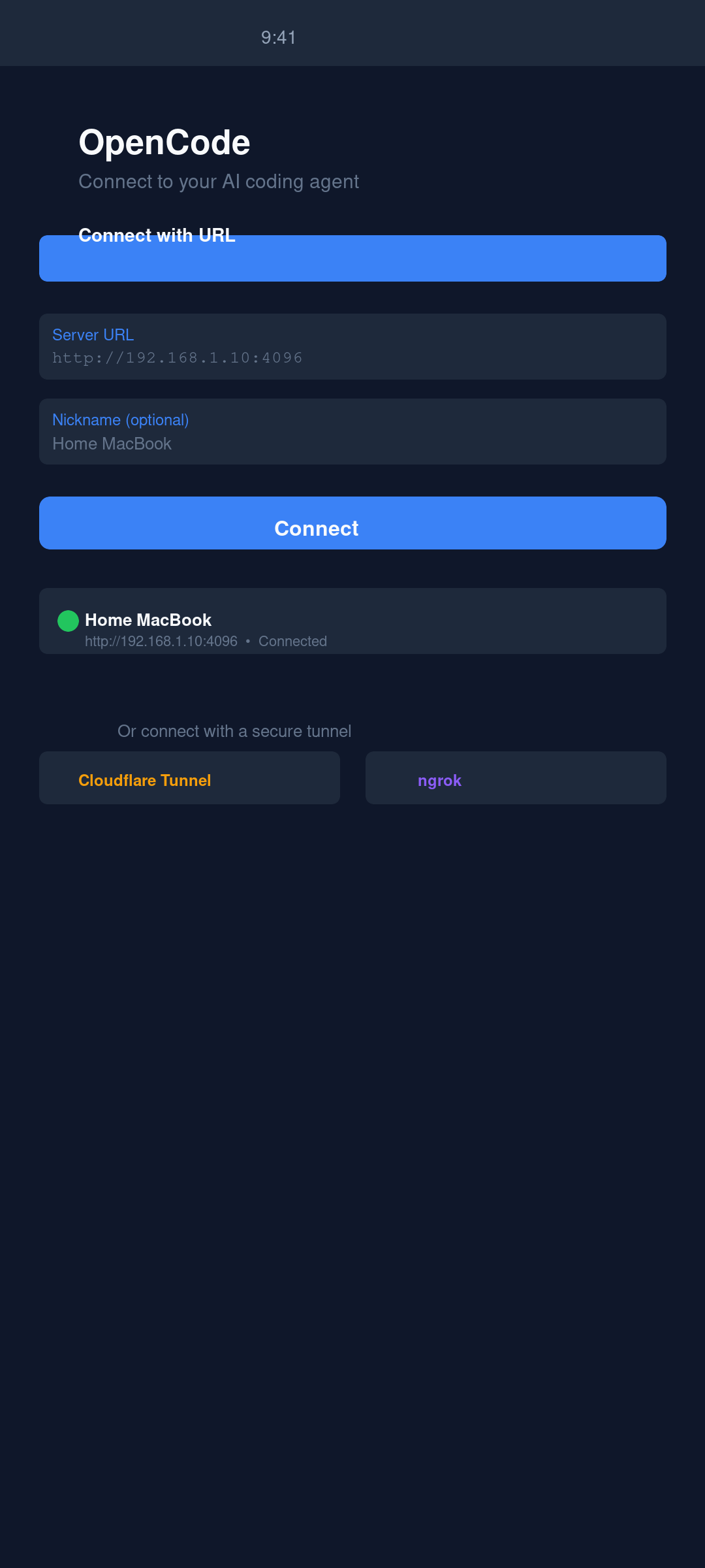 Session list screen