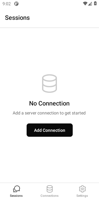 Sessions tab — no connection yet